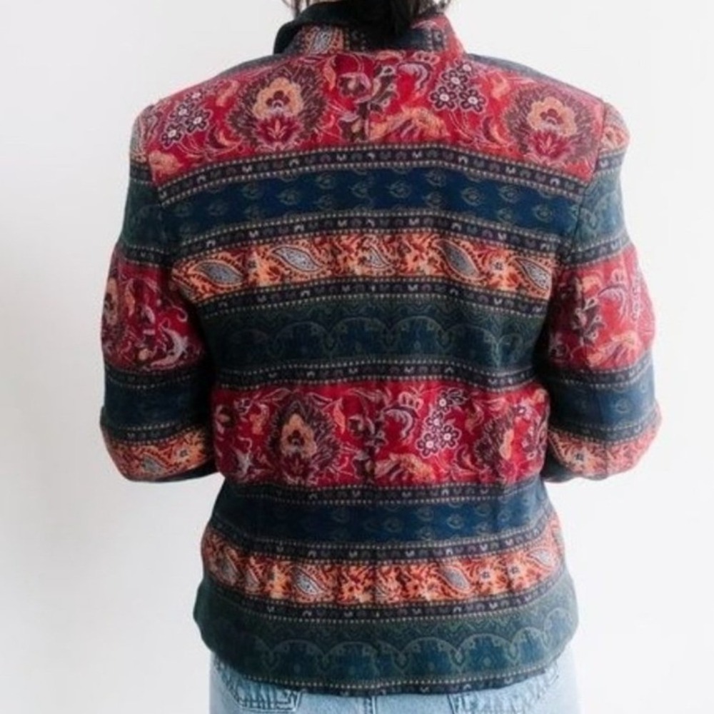 Napa Valley Vintage Tapestry Paisley Blazer Jacket Red Blue Floral Print Size 14 - Picture 5 of 7